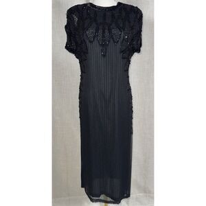 Vintage Oleg Cassini Black Tie Fully Beaded Cocktail Dress Size 6 62313 Women's